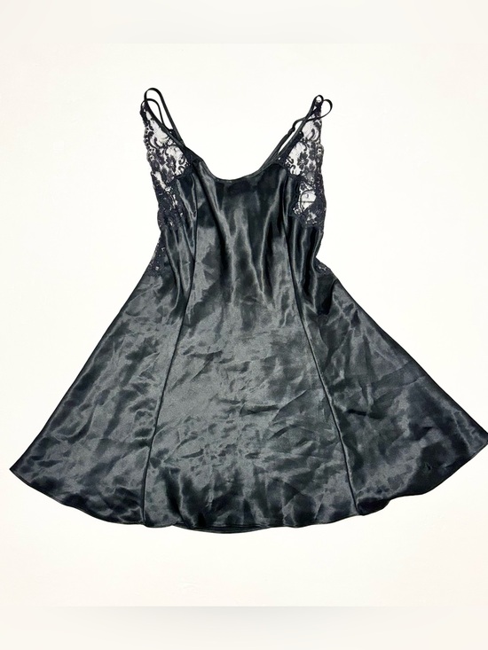 Victoria's Secret Other - Victoria’s Secret Black Satin Lace-Trim Slip Nightdress Size S